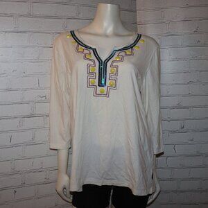 🤍💙💛 Sequin Accent Blouse · Palm Island · Size XL